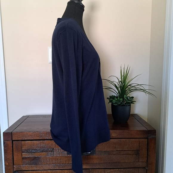 Karen Scott Cardigan Women's Medium Navy Blue Long Sleeved Sweater Button Up - Picture 2 of 13
